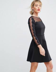 Короткое приталенное платье с сетчатыми вставками Ted Baker - Черный