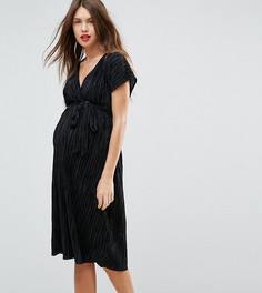 Плиссированное платье для беременных с запахом New Look Maternity - Черный