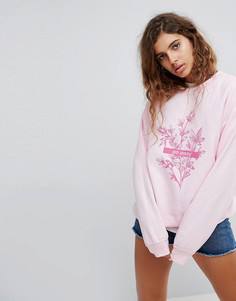 Оверсайз-свитшот с надписью Go Away и цветочным принтом Adolescent Clothing - Розовый