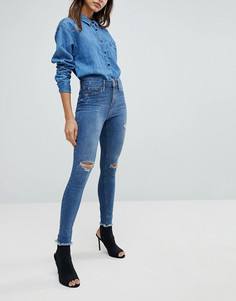 Джинсы скинни с рваными коленками River Island Molly - Синий