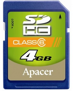 Карта памяти 4Gb - Apacer High-Capacity Class 6 - Secure Digital AP4GSDHC6-R