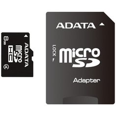 Карта памяти 8Gb - A-Data - Micro Secure Digital HC Class 4 AUSDH8GCL4-RA1 с переходником под SD