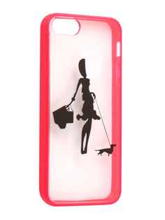 Аксессуар Чехол Ainy для iPhone 5 / 5S Девушка с собакой Transparent-Pink QF-A012D