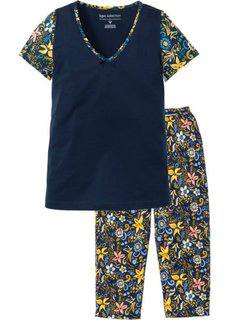 Пижама-капри с коротким рукавом (темно-синий с рисунком) Bonprix