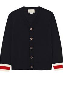 Шерстяной кардиган с контрастными манжетами Gucci