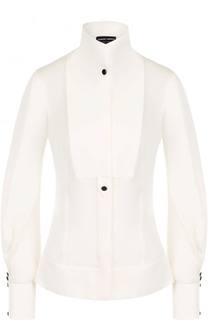 Приталенная шелковая блуза с воротником-стойкой Giorgio Armani