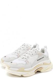 Кожаные кроссовки Triple S с текстильной отделкой Balenciaga