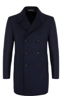 Двубортное шерстяное пальто с отложным воротником Armani Collezioni