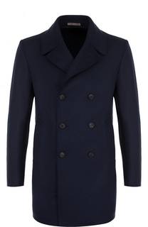 Двубортное шерстяное пальто с отложным воротником Armani Collezioni