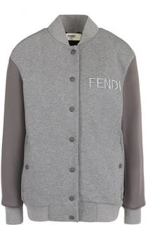 Однотонный хлопковый бомбер с логотипом бренда Fendi