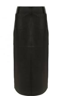 Однотонная кожаная юбка-миди Escada