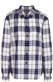 Хлопковая блуза в клетку с погонами Burberry