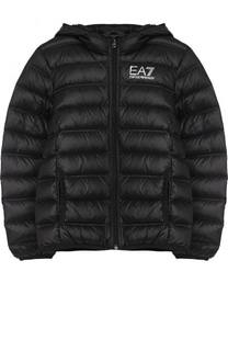 Пуховая куртка с капюшоном и логотипом бренда Ea 7