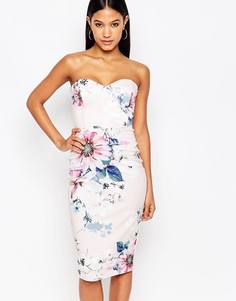 Платье-футляр со сплошным цветочным принтом и лифом-бандо Lipsy - Мульти
