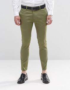 Супероблегающие укороченные строгие брюки из хлопкового сатина цвета хаки ASOS - Зеленый