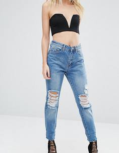 Рваные джинсы в винтажном стиле с высокой талией Missguided Petite - Синий