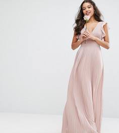 Платье макси с V-образным вырезом и рукавами рюшами TFNC WEDDING - Розовый