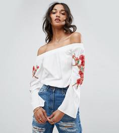 Топ с широким вырезом и вышитыми розами Parisian Tall - Белый