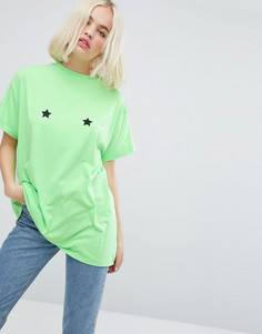 Оверсайз-футболка неонового цвета с принтом звезд Lazy Oaf - Зеленый