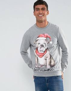 Рождественский свитшот с собакой Threadbare - Серый