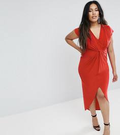 Платье миди с короткими рукавами и узелком Club L Plus - Красный
