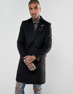 Пальто с бархатным воротником и булавкой на лацкане Devils Advocate Premium - Черный