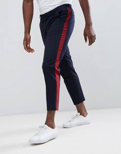 Темно-синие укороченные брюки скинни с полосками винного цвета ASOS - Темно-синий