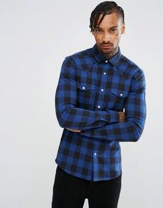 Клетчатая рубашка скинни в стиле вестерн ASOS - Темно-синий