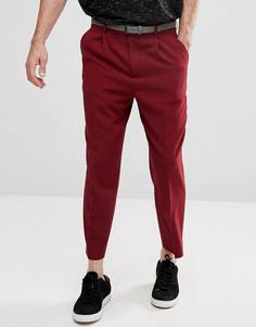 Бордовые зауженные брюки со складками ASOS - Красный