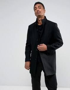 Пальто с добавлением шерсти и воротом-трубой Selected Homme - Черный