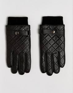 Черные кожаные перчатки со стеганой отделкой ASOS - Черный