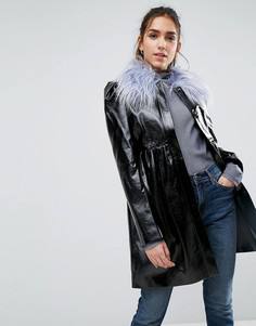 Короткое пальто с воротником из искусственного меха ASOS - Черный