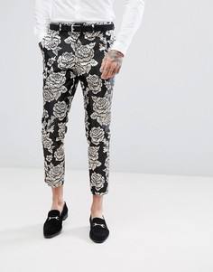 Укороченные брюки скинни с серебристой цветочной вышивкой Devils Advocate - Черный