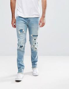 Джинсы слим с рваной отделкой Hoxton Denim - Синий