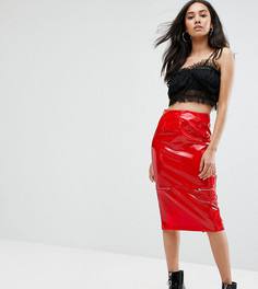 Юбка миди из искусственной кожи с молнией Missguided - Красный