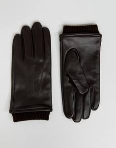 Коричневые кожаные перчатки с манжетами Barneys - Коричневый Barneys Originals