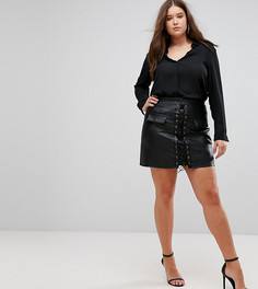 Полиуретановая мини-юбка со шнуровкой Club L Plus - Черный