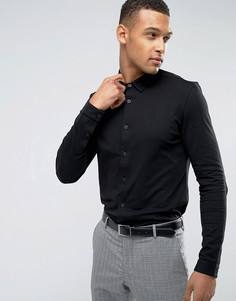 Трикотажная приталенная рубашка Threadbare Premium - Черный