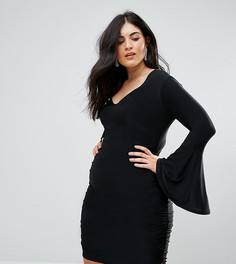 Облегаюющее платье мини с длинными расклешенными рукавами Club L Plus - Черный