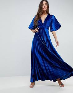 Бархатное платье-кимоно макси с плиссировкой ASOS - Синий