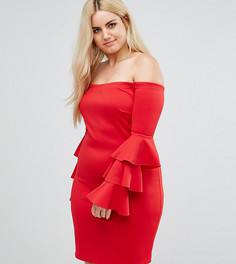 Платье мини с открытыми плечами и ярусными рукавами Club L Plus - Красный