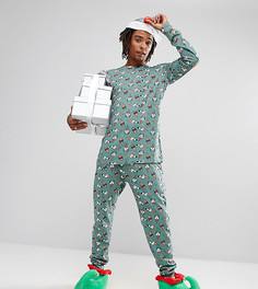 Пижама с новогодним принтом и конусообразной шапкой Chelsea Peers - Зеленый