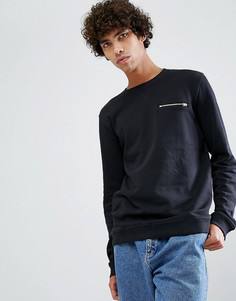Свитшот с круглым вырезом и карманом на молнии Clean Cut Copenhagen - Черный