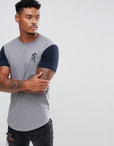 Серая обтягивающая футболка с контрастными рукавами Gym King - Серый