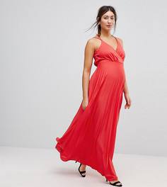Платье макси с запахом и складками ASOS Maternity - Красный