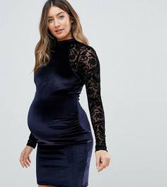 Бархатное облегающее платье мини с длинными рукавами ASOS Maternity - Темно-синий