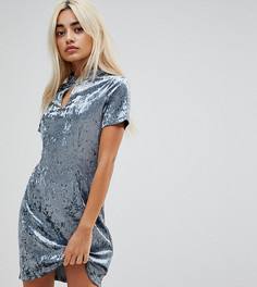 Бархатное облегающее платье мини с высоким воротом Glamorous Petite - Синий