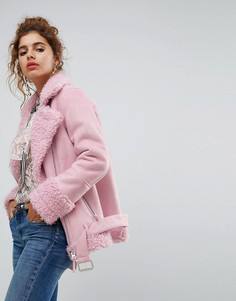 Оверсайз куртка из искусственной цигейки H! By Henry Holland - Розовый