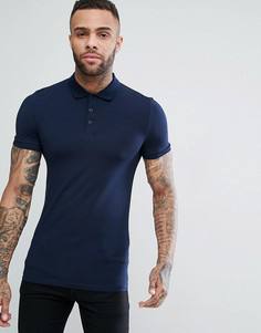 Трикотажное поло облегающего кроя ASOS - Темно-синий