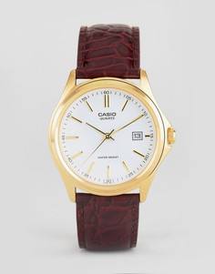 Аналоговые часы с коричневым кожаным ремешком Casio MTP1183Q-7A - Коричневый